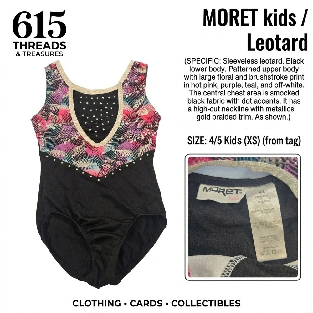 Moret Kids Leotard Girls Size 4/5 XS Pink Purple Teal Floral Gymnastics Dance